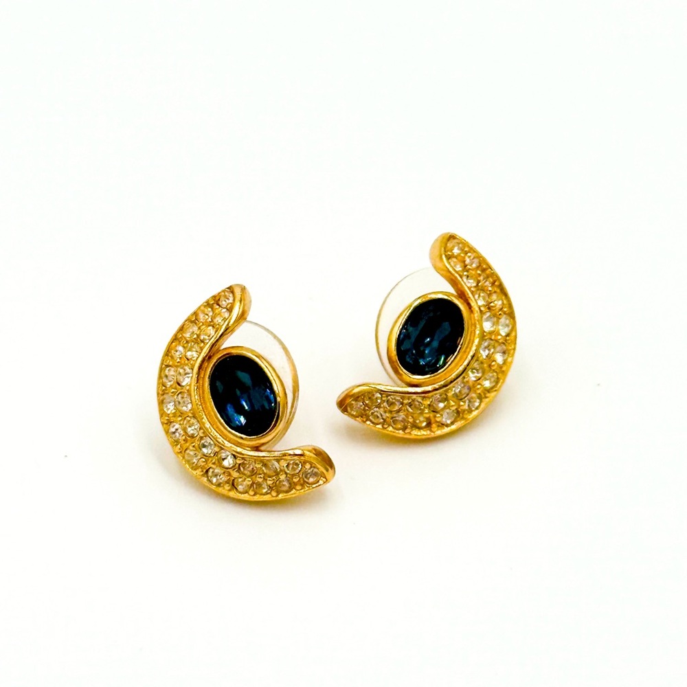 COA Christian Dior Diamantés Half Moon Pierced Earrings